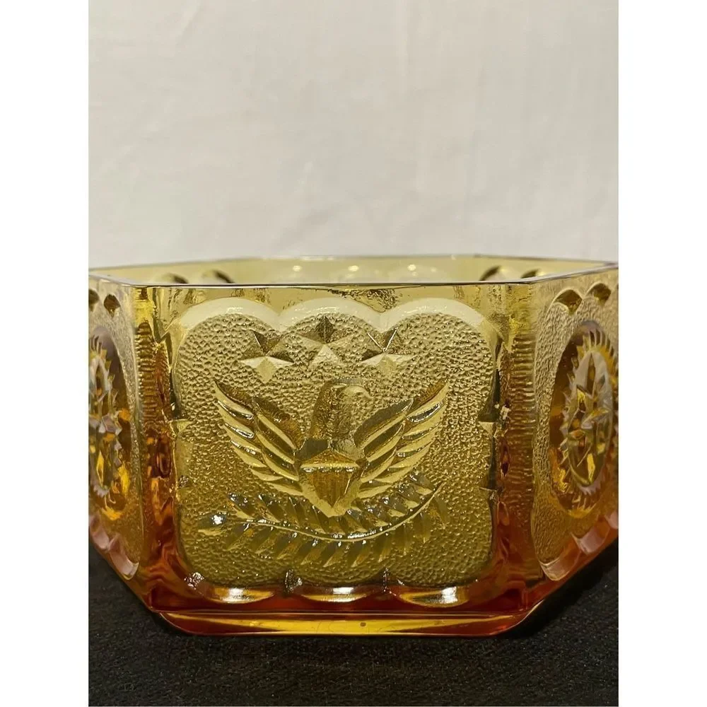 Hexagonal amber glass candy dish